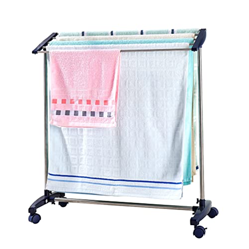 BAOYOUNI Clothes Towels Rolling Drying Rack Laundry Outdoor Indoor Airer on Wheels, 5 Stainless Steel Hanging Rods 32.6'' x 12.4'' x 35'' (Navy Blue)