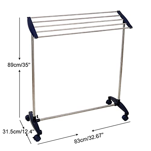 BAOYOUNI Clothes Towels Rolling Drying Rack Laundry Outdoor Indoor Airer on Wheels, 5 Stainless Steel Hanging Rods 32.6'' x 12.4'' x 35'' (Navy Blue)