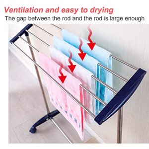 BAOYOUNI Clothes Towels Rolling Drying Rack Laundry Outdoor Indoor Airer on Wheels, 5 Stainless Steel Hanging Rods 32.6'' x 12.4'' x 35'' (Navy Blue)