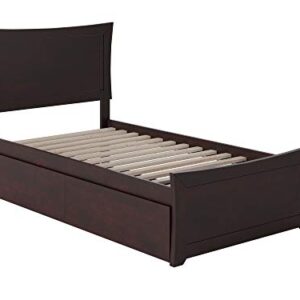 AFI Metro Twin Extra Long Platform Bed with Matching Footboard and Turbo Charger with Urban Bed Drawers in Espresso