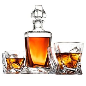 5-piece european-style whiskey decanter and glass set - with magnetic gift box - exquisite quadro design liquor decanter & 4 whiskey glasses - perfect whiskey decanter set for scotch alcohol bourbon