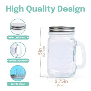 Estilo Mason Jar Mugs with Handle Mason Jars 16 oz with Lids Mason Jar Drinking Glasses Mason Jar Glasses with Handles Mason Jar Cups Smoothie Cups Overnight Oats Jars Mason Jar Set of 6