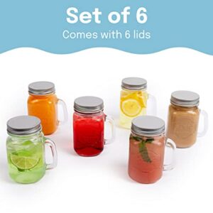 Estilo Mason Jar Mugs with Handle Mason Jars 16 oz with Lids Mason Jar Drinking Glasses Mason Jar Glasses with Handles Mason Jar Cups Smoothie Cups Overnight Oats Jars Mason Jar Set of 6