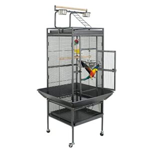 zeny 61-inch playtop parrot bird cages, wrought iron large birdcage with rolling stand for parakeet cockatiels quaker conure lovebird finch canary small medium parrot cage birdcage, black