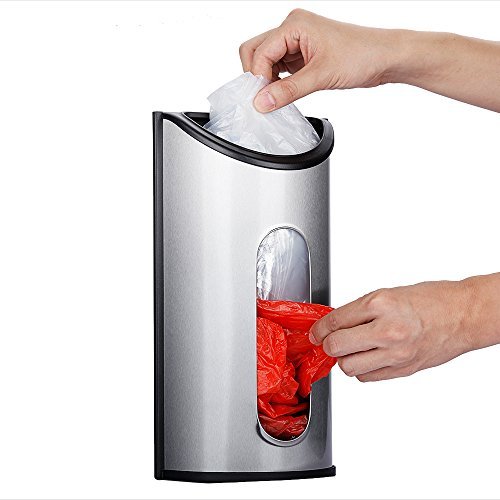 Magdisc Wall Mount Grocery Plastic Bag Holder, Bag Dispenser with Extra-Wide & Easy-Access Openings, Anti-Fingerprint Brushed Stainless Steel Finish, Upgraded Self-Adhesive Hanging Nails Included