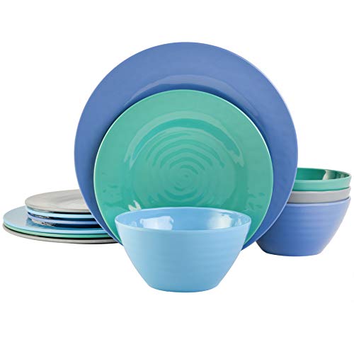 Gibson Home Melamine Dinnerware Set, Service for Four (12pcs), Blue (Brist)