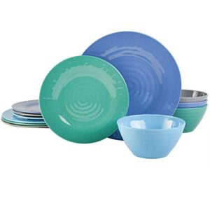 Gibson Home Melamine Dinnerware Set, Service for Four (12pcs), Blue (Brist)