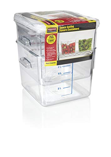 Rubbermaid Commercial Products Plastic Square Food Storage Container with Lid, 6 Quart, 1815325 (set of two)