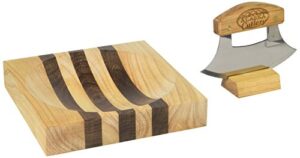 alaska ulu knife set curved knife with wood handle plus chopping board mezzaluna made in alaska usa ulu factory