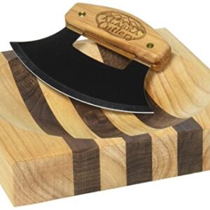 Alaska Ulu Knife Set Curved Knife with Wood Handle plus Chopping Board Mezzaluna Made in Alaska USA Ulu Factory