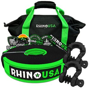 rhino usa heavy-duty recovery gear combos off-road jeep truck vehicle recovery, best offroad towing accessories - guaranteed for life (30' strap + shackles)