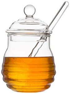 mkono honey dispenser glass honey jar with dipper and lid honey pot container for home kitchen storing honey and syrup,9 ounce