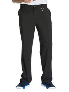 cherokee men's scrub pants modern fit 6 pockets tapered leg with drawstring ck200a, m, black