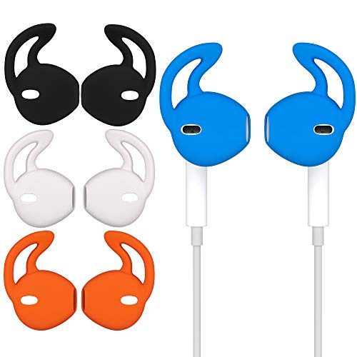 [4 Pairs] Silicone Ear Tips Soft Anti-Slip Sport Earbud Covers, Anti-Drop Ear Hook Gel Headphones Earphones Protective Accessories Tips (Black, Orange, Blue, White)