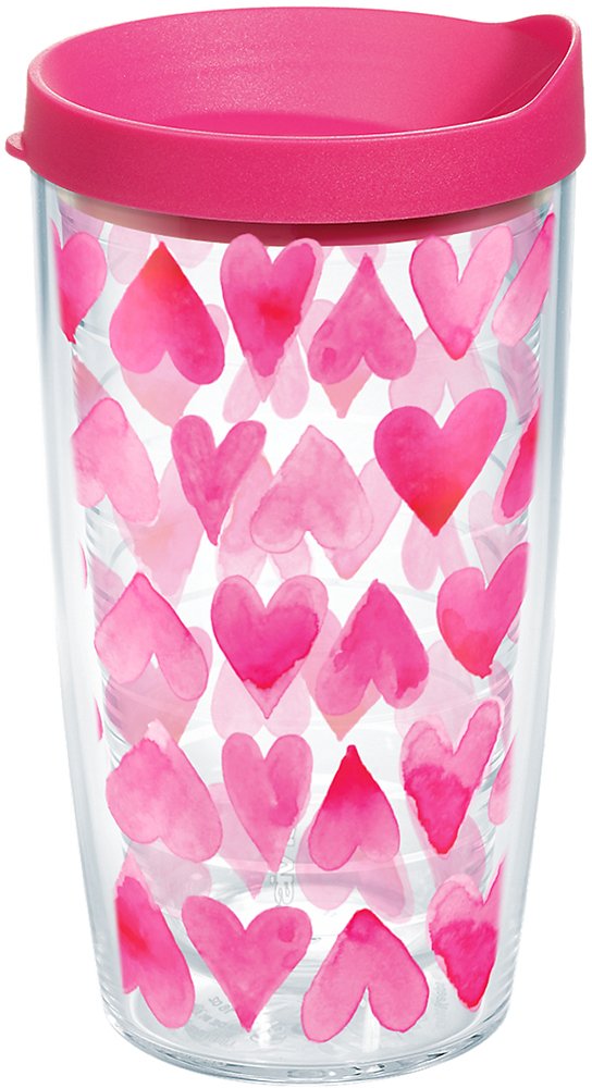 Tervis Pink Hearts All Over Tumbler with Wrap and Fuchsia Lid 16oz, Clear