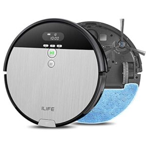 ilife v8s robot vacuum and mop combo, big 750ml dustbin, enhanced suction inlet, zigzag cleaning path, lcd display, schedule, self-charging robot vacuum cleaner, ideal for hard floor and pet hair.