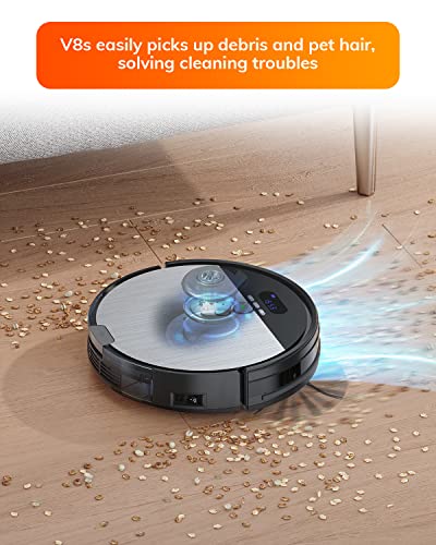 ILIFE V8s Robot Vacuum and Mop Combo, Big 750ml Dustbin, Enhanced Suction Inlet, Zigzag Cleaning Path, LCD Display, Schedule, Self-Charging Robot Vacuum Cleaner, Ideal for Hard Floor and Pet Hair.