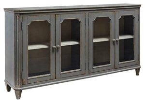 signature design by ashley mirimyn vintage 68" 4-door accent cabinet with mirrored glass and 2 adjustable shelves, gray