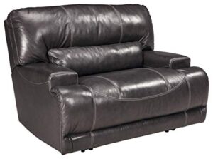 signature design by ashley mccaskill leather 2 seat oversized manual reclining sofa, dark gray