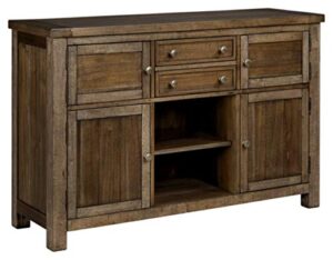 signature design by ashley moriville rustic -dining room buffet with 4 cabinets & display shelf, brown