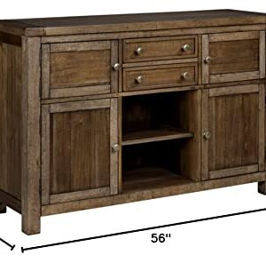 Signature Design by Ashley Moriville Rustic -Dining Room Buffet with 4 Cabinets & Display Shelf, Brown