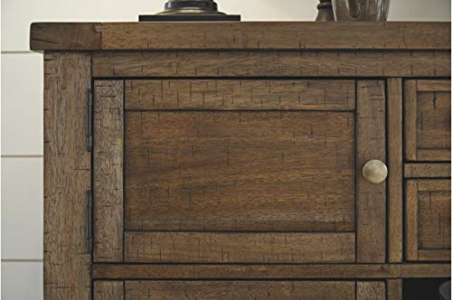 Signature Design by Ashley Moriville Rustic -Dining Room Buffet with 4 Cabinets & Display Shelf, Brown