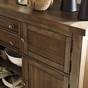 Signature Design by Ashley Moriville Rustic -Dining Room Buffet with 4 Cabinets & Display Shelf, Brown