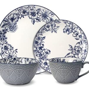 Pfaltzgraff Gabriela Blue 16-Piece Dinnerware Set, Service for 4