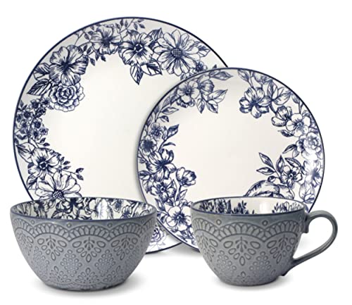 Pfaltzgraff Gabriela Blue 16-Piece Dinnerware Set, Service for 4