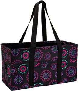 pursetti extra large utility tote bag for women with 6 exterior pockets - perfect as beach bag, pool bag, laundry bag, storage tote for ballgame, beach, pool, and home (extra large, purple)