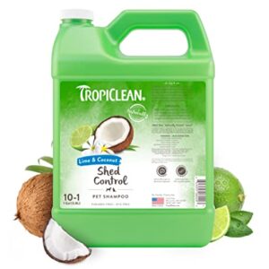 TropiClean Lime & Coconut Deshedding Dog Shampoo for Shedding Control | Natural Pet Shampoo Derived from Natural Ingredients | Cat Friendly | Made in The USA | 1 gal.