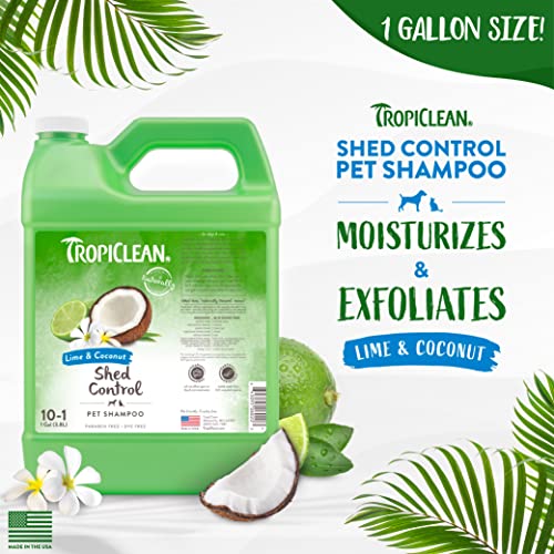 TropiClean Lime & Coconut Deshedding Dog Shampoo for Shedding Control | Natural Pet Shampoo Derived from Natural Ingredients | Cat Friendly | Made in The USA | 1 gal.