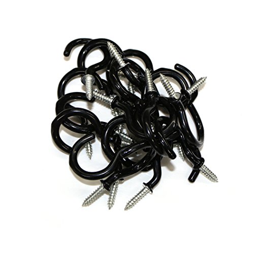 Aoyoho 60Pcs 1-1/4 Inch Vinyl Coated Screw-in Ceiling Hooks Cup Hooks Light Hooks(Black)