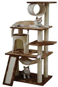 go pet club 53" cat tree kitty tower kitten scratcher condo house furniture with hammock and tunnel indoor cat activity center, beige/brown