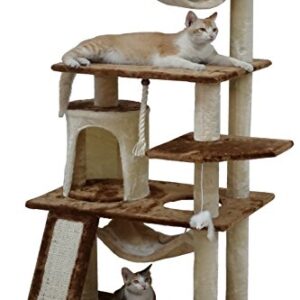 Go Pet Club 53" Cat Tree Kitty Tower Kitten Scratcher Condo House Furniture with Hammock and Tunnel Indoor Cat Activity Center, Beige/Brown