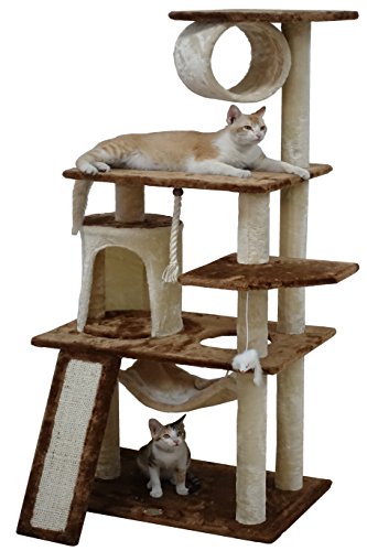 Go Pet Club 53" Cat Tree Kitty Tower Kitten Scratcher Condo House Furniture with Hammock and Tunnel Indoor Cat Activity Center, Beige/Brown