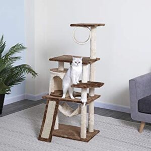 Go Pet Club 53" Cat Tree Kitty Tower Kitten Scratcher Condo House Furniture with Hammock and Tunnel Indoor Cat Activity Center, Beige/Brown