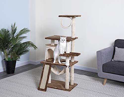 Go Pet Club 53" Cat Tree Kitty Tower Kitten Scratcher Condo House Furniture with Hammock and Tunnel Indoor Cat Activity Center, Beige/Brown