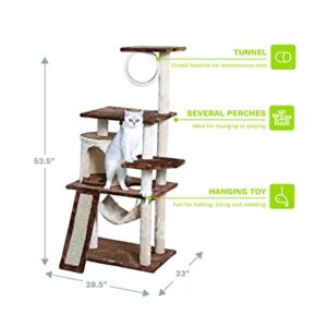 Go Pet Club 53" Cat Tree Kitty Tower Kitten Scratcher Condo House Furniture with Hammock and Tunnel Indoor Cat Activity Center, Beige/Brown