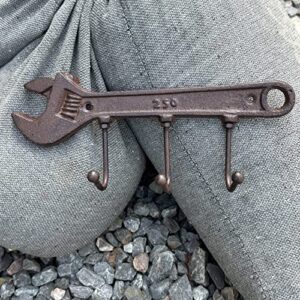 KiaoTime Retro Vintage Key Rack Holder Hooks Cast Iron Wrench Spanner Shape Decorative Wall Mounted Antique Man Cave Garage Tool Holder Coat Hat Hooks Rack Hanger Wall Decor, Fathers Day Men Gifts