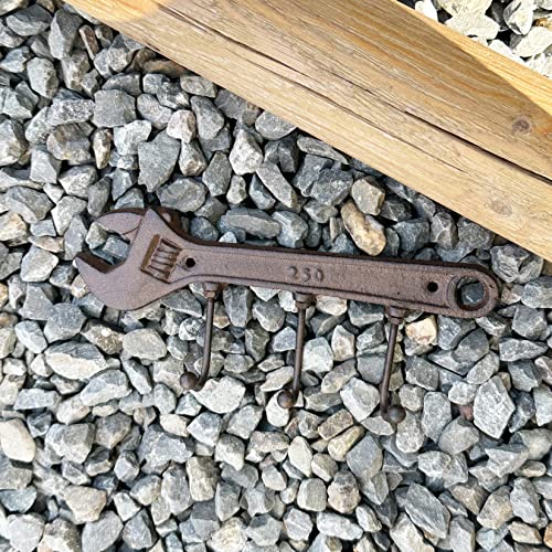 KiaoTime Retro Vintage Key Rack Holder Hooks Cast Iron Wrench Spanner Shape Decorative Wall Mounted Antique Man Cave Garage Tool Holder Coat Hat Hooks Rack Hanger Wall Decor, Fathers Day Men Gifts