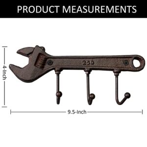 KiaoTime Retro Vintage Key Rack Holder Hooks Cast Iron Wrench Spanner Shape Decorative Wall Mounted Antique Man Cave Garage Tool Holder Coat Hat Hooks Rack Hanger Wall Decor, Fathers Day Men Gifts