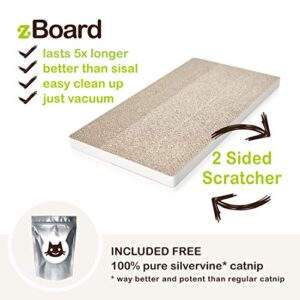 Way Basics Eco Friendly Simple Cat Scratcher, Scratching Pad with Organic Catnip (Uniquely Crafted from Sustainable Non Toxic zBoard Paperboard), White