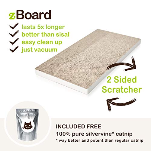 Way Basics Eco Friendly Simple Cat Scratcher, Scratching Pad with Organic Catnip (Uniquely Crafted from Sustainable Non Toxic zBoard Paperboard), White