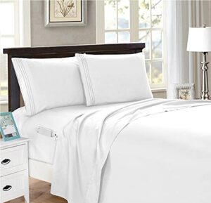 elegant comfort 4-piece queen- smart sheet set! luxury soft 1500 thread count egyptian quality wrinkle and fade resistant with side storage pockets on fitted sheet, queen, white