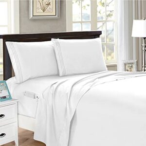Elegant Comfort 4-Piece Queen- Smart Sheet Set! Luxury Soft 1500 Thread Count Egyptian Quality Wrinkle and Fade Resistant with Side Storage Pockets on Fitted Sheet, Queen, White