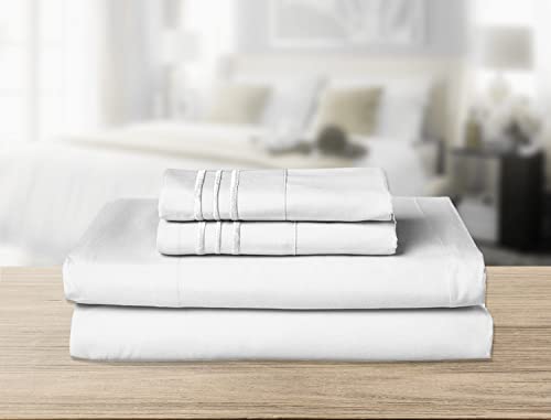 Elegant Comfort 4-Piece Queen- Smart Sheet Set! Luxury Soft 1500 Thread Count Egyptian Quality Wrinkle and Fade Resistant with Side Storage Pockets on Fitted Sheet, Queen, White