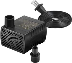 simple deluxe 80 gph submersible pump with adjustable intake & 6' waterproof cord for hydroponics, aquaponics, fountains, ponds, statuary, aquariums & more, black