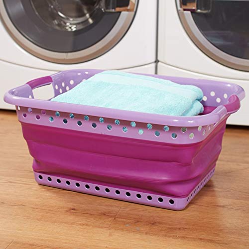 Easy to Store Large Plastic Collapsible Laundry Basket - Purple