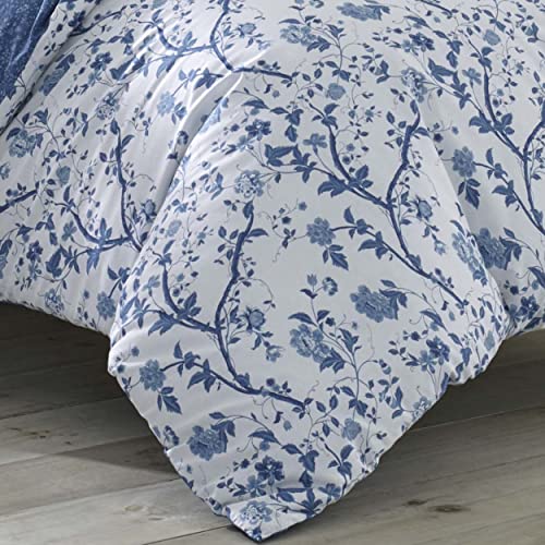 Laura Ashley Home - Elise Collection - Luxury Ultra Soft Comforter, All Season Premium Bedding Set, Stylish Delicate Design for Home Décor, Blue, Full/Queen